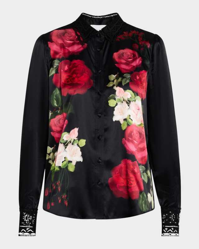 Avori Lace-Trim Floral Blous